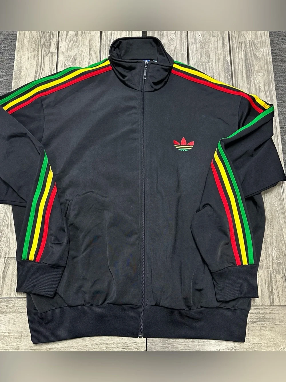 Y2k 2010 Adidas Firebird track jacket Rasta Inspired 2XL Striped Retro